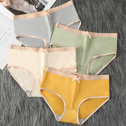 4Pcs/Set Women's Seamless Cotton Panties Solid Color Large Size Mid Waist Causal Soft Briefs