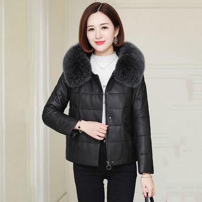 Feather Down Cotton Jacket Imitation Sheep Skin Small Leather Women Short Loose Fashion Trend Warm High Waist Jacket