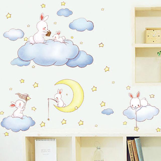 Cartoon cloud rabbit stickers children's room baby bedroom decoration landscaping wall stickers