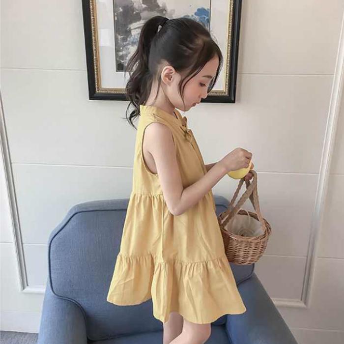 Girls Dress Summer Toddler Dress Sleeveless Dress Loose Solid Princess Dress Girls Baby Kids Clothing