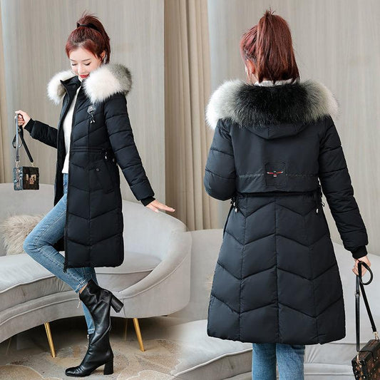 Large Fur Collar Women's Fashion Trend Cotton-padded Jacket Over The Knee Mid-length Women's Slim Slimming Warm Plus Size Winter Jacket