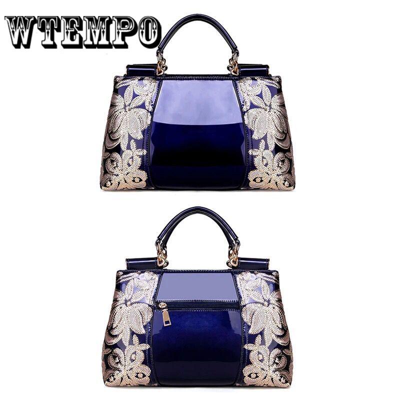 Handbags Women Patent Leather Handbags Embroidery Vintage Party Banquet Bag