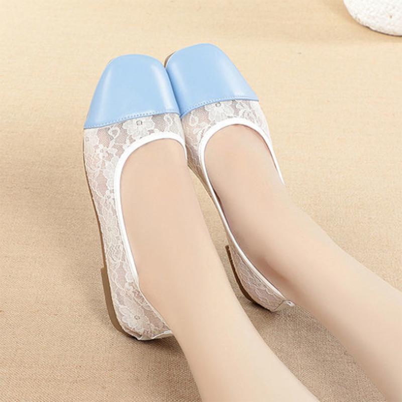 Peas Shoes Women Summer Breathable Flat Mesh Single Shoes Korean Style Shallow Mouth Fashion Lazy Shoes