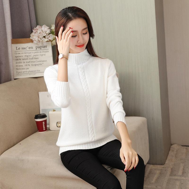 Winter Women Grey Short Turtleneck Thicken Pullover Sweater Twist Loose Office Sweatshirts