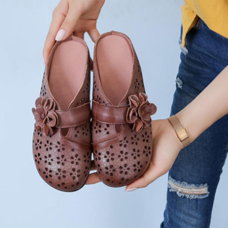 The First Layer of Cowhide Non-open Toe Half Slippers Women's Summer Wear Non-slip Tendon Soft Bottom Hole Shoes Home Flat Sandals Casual Shoes