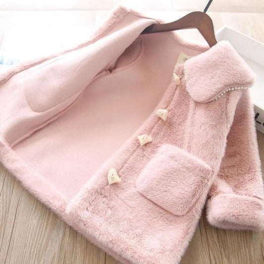 Girls Padded Jacket Children's Wool Sweater for Autumn and Winter Mid-length Warm and Windproof Jacket