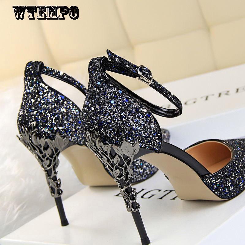 Women's Shoes Crystal Silver High Heels Stiletto All-match Sexy Sequined Princess Shoes Wedding Shoes