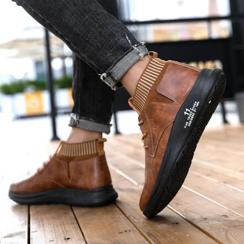 Spring and Autumn Men's Leather Shoes Socks Mouth Leather Shoes Casual Business Shoes Sports Leather Shoes Wear Resistant Waterproof