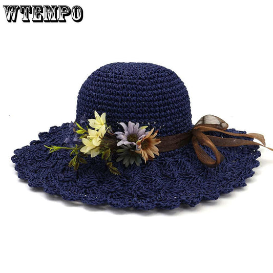 Women Summer Beach Wave Edge Sunshade Women's Straw Hat Handmade Hat