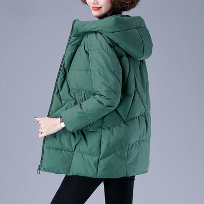 Women's Mid-length Down Jacket Winter Korean Loose Cotton Clothes Casual Hooded Padded Jacket