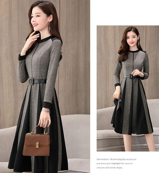 Spring and Autumn Noble Temperament Sweater Mid-length Fashion Simple Dress Round Neck Pullover Women's Base Dress