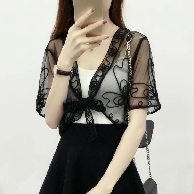 1 PCS Lace Chiffon Cardigan Thin Shawl WomenSun Protection Summer Short Coat Top