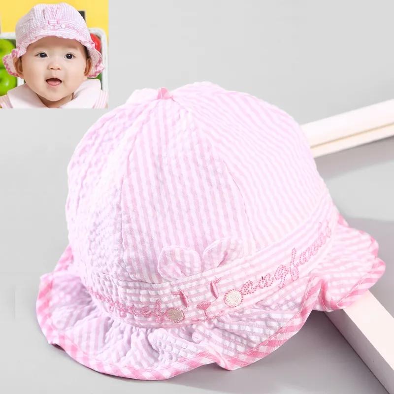 0-7M Infant Baby Spring and Summer Cotton Cap Rabbit Ear Plaid Boy and Girl Baby Newborn Sun Hat Windproof Hat Fisherman Hat