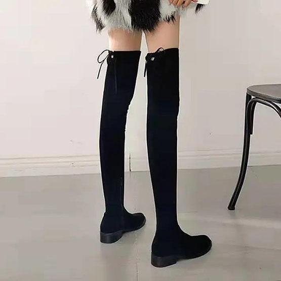 Women's Winter Long Boots Plus Size Black Low Thick Heel Plush Boots Female All-match Casual Party Elastic Boots