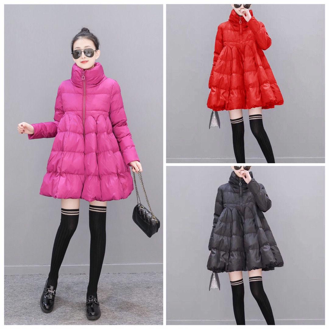 Cute Cape-style Down Padded Jacket, Female Flared Padded Jacket, Belly-covering Padded Jacket