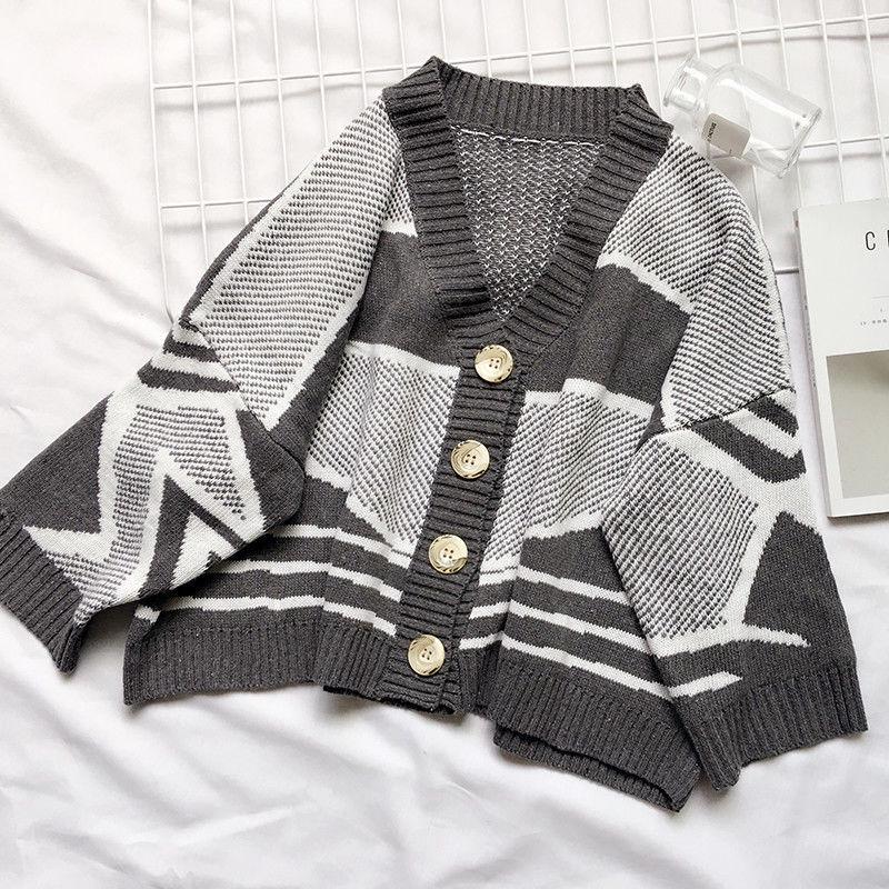 Color Block Cardigan Sweater Coat for Women All-match Batwing Sleeve Casual Knitted Cardigan Top