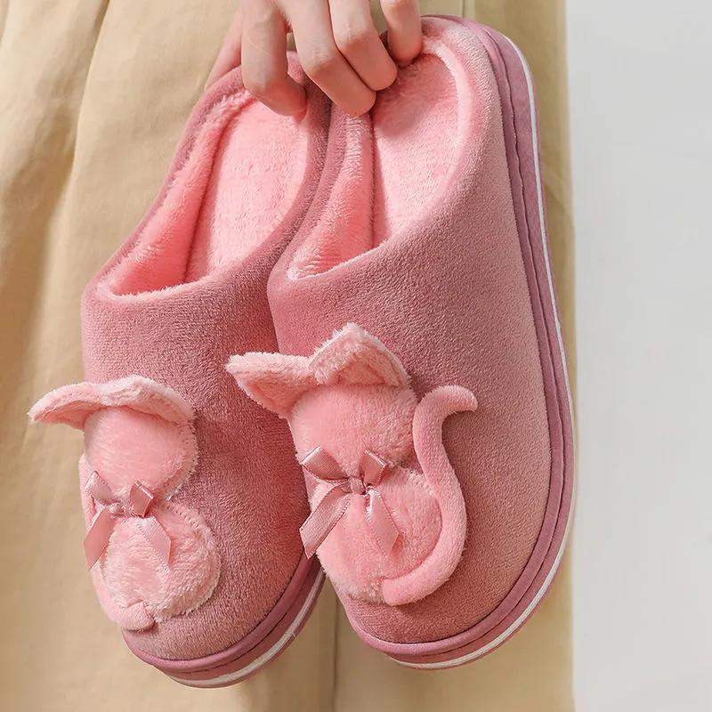 Couples Slippers Cute Cat Women Winter Warm Slippers Home Indoor Non Slip Slide Men Slippers