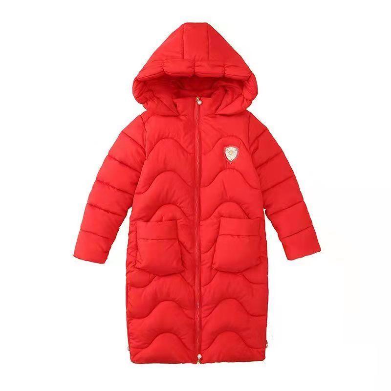 Girls' Winter Warm Cotton Clothes Thicken Plus Fleece Windproof Knee Winter Clothes