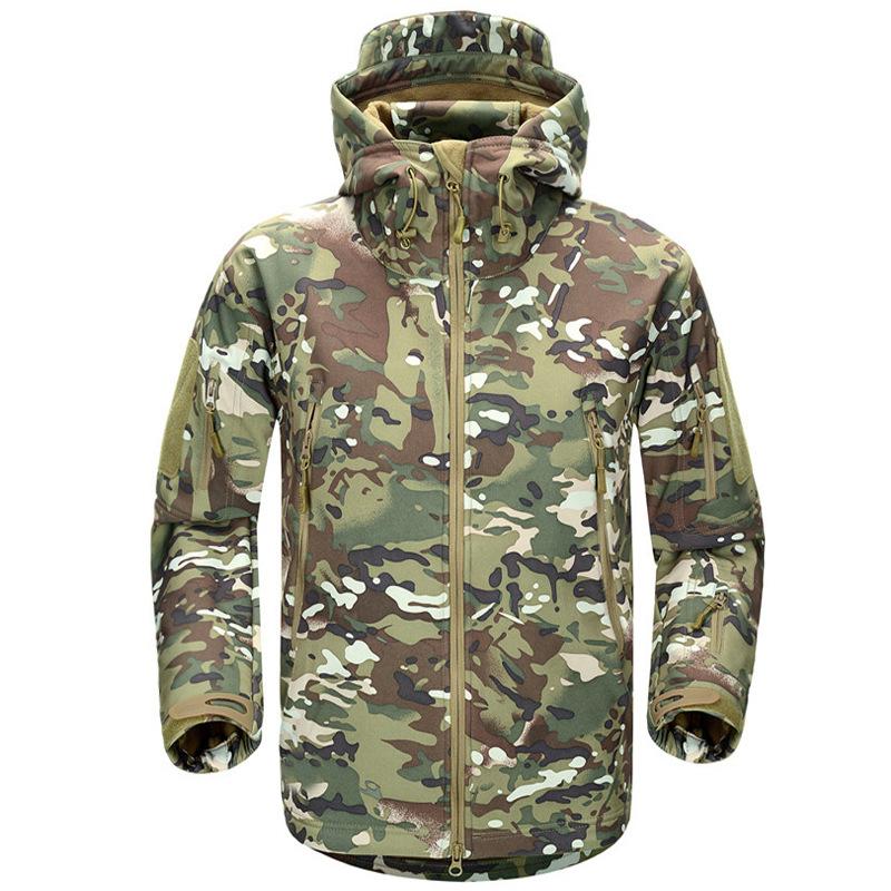 Tactical Fleece Jacket Men Hooded Waterproof Military Camouflage Field Coat Windbreaker