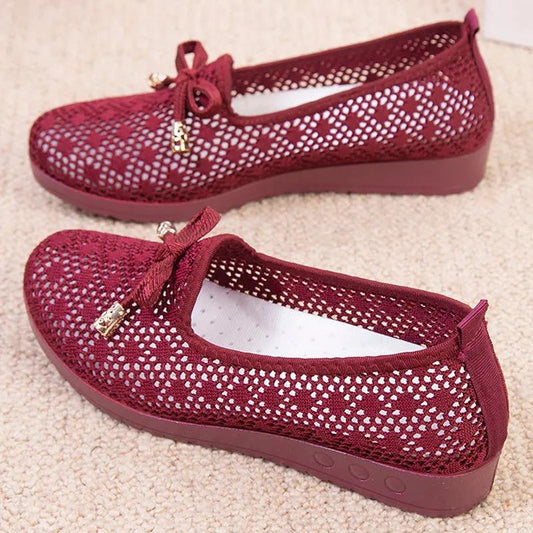 Summer Old Beijing Cloth Shoes Women's Net Shoes Breathable Mesh One-foot Mother Shoes Shallow Mouth Non-slip Casual Shoes Women