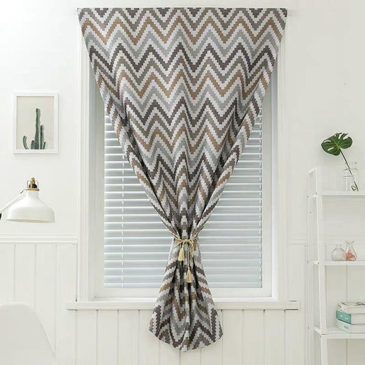 Nordic Style Striped Finished Product Velcro Blackout Curtain Bay Window Rental Room Dormitory Simple Curtain Sticker Type