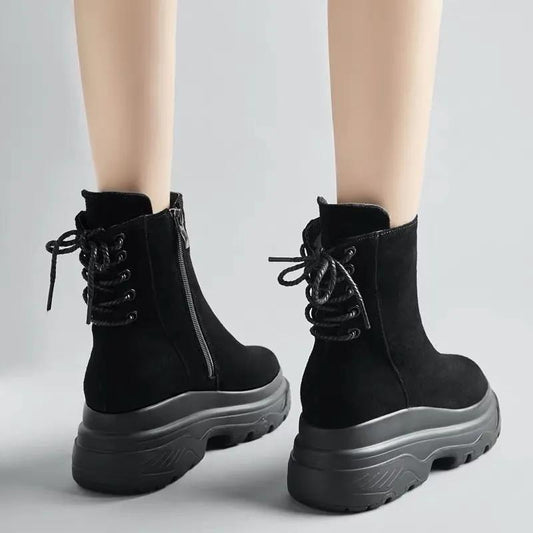 Korean Version F Martin Boots Female British Style Platform Velvet Shoes Autumn Winter Thick-soled Short-tube Women's Plush Boots