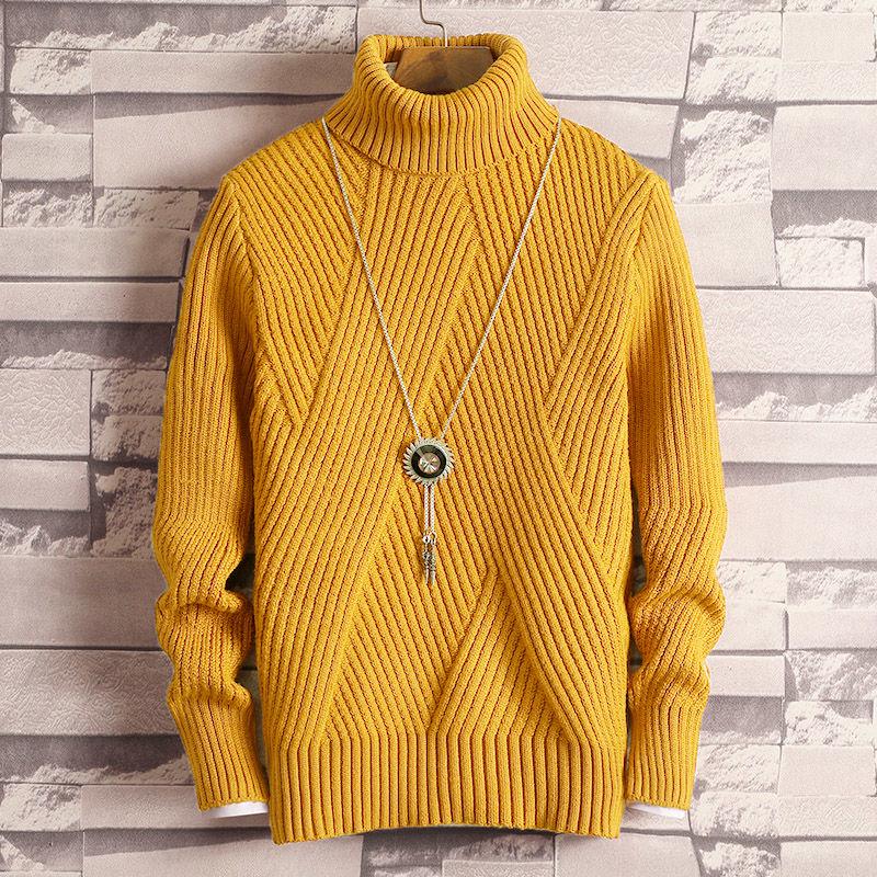 WTEMPO Men Knitted Pullover Solid Color Lapel Sweater Warm Sweater Soft Casual Pullover