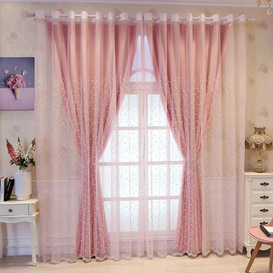 Double Curtains for Living Room Bedroom Household Full Blackout Curtains Cloth Gauze Integrated Children's Room Curtains