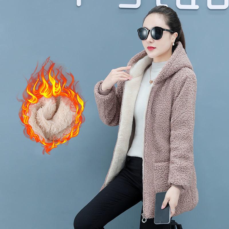 Autumn Winter Sheep Shearing Padded Jacket Women Plus Velvet Thickening All-match Mid-length Lamb Velvet Jacket Women