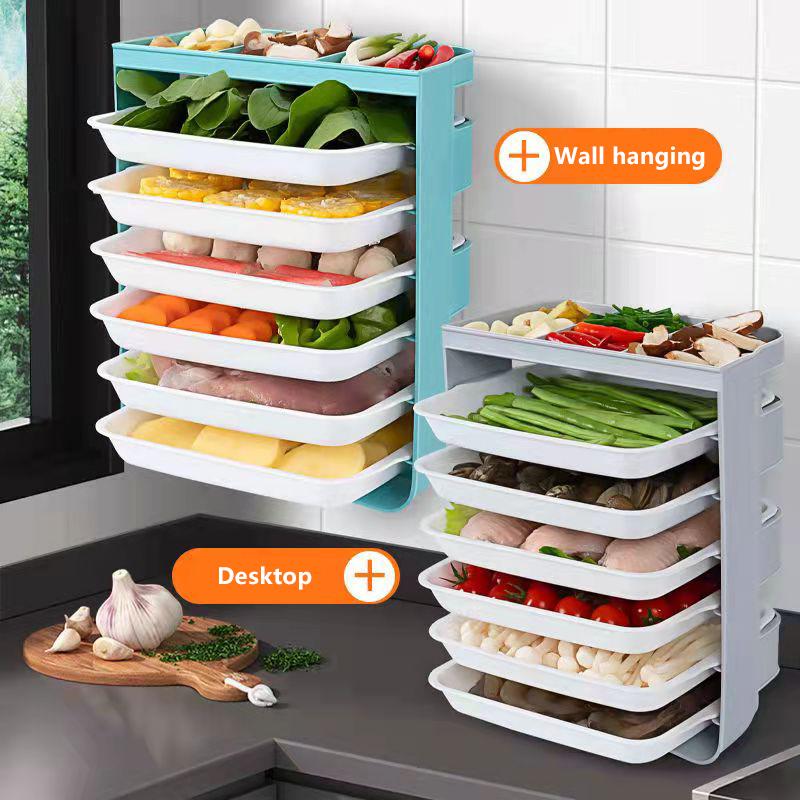 Home Kitchen Plate Vegetable Storage Plate Hanging Shelf Folding Drawer Type Free Drilling Preparation Plate Home Organozers