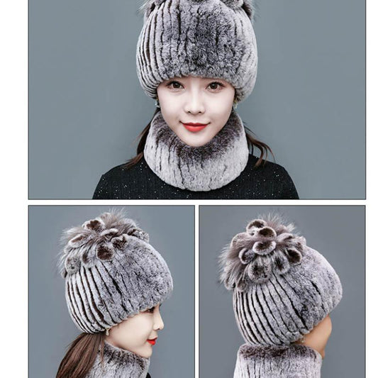 Rex Rabbit Fur Hat Autumn and Winter Fur Hat Tassel Woolen Hat Thick Warm Ear Protection Fur Hat