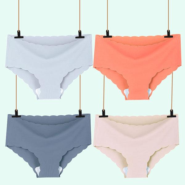 Ice Silk Seamless Underpants Women's Mid Waist Cotton Knickers Wave Pattern Hip Lift Plus Size Briefs