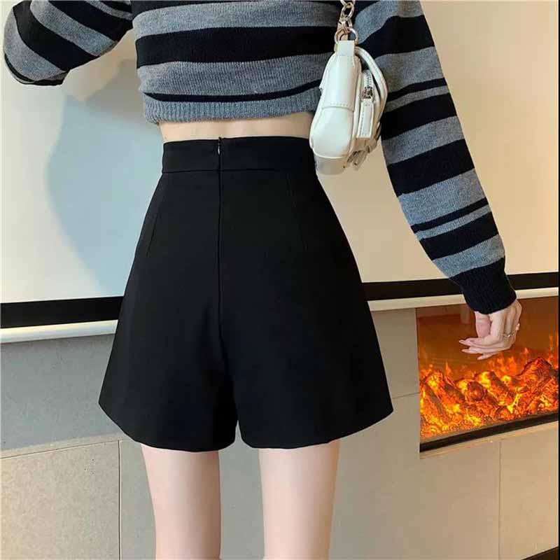 Hakama Women's Autumn and Winter Models High Waist Wide-leg Shorts Suit A-line Skirt Fake Two-piece Front Skirt and Back Pants Half-length Culottes