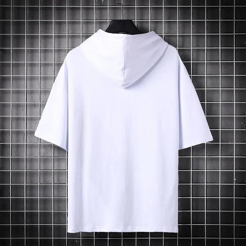 Summer Thin Section Korean Version of The Student Trend Hoodie Tide Brand Men's Stitching Short-sleeved T-shirt Loose Bottom Half-sleeved Men