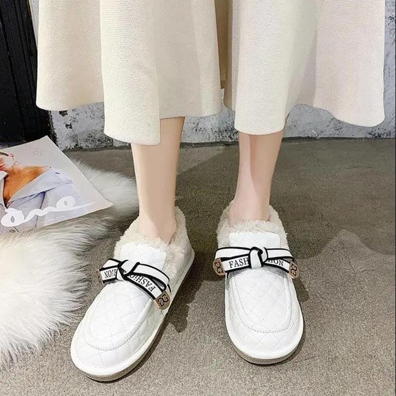 Warm Plush Shoes Women's Winter Moccasin Shoes Thick-soled Peas and Velvet Cotton Shoes Casual Warm Leather Shoes