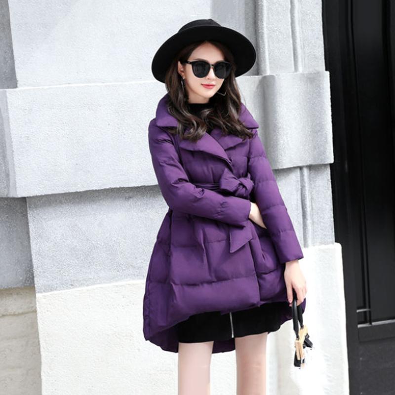 Women's Solid Color Down Jacket Mid-length Down Jacket Winter Korean Style Loose Coat Warm Stand-collar Down Jacket