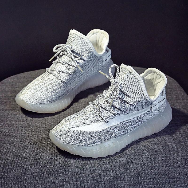 Reflective Knitting Mesh Sneakers Women Dad Shoes Basket Casual Platform Night Running Shoes 2020