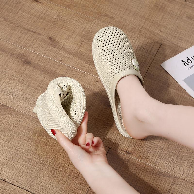 Hole Sandals Slippers Women's Summer Home Non-slip Baotou Outer Wear Bathroom Home Plastic Half-drag Summer Flat Sandals