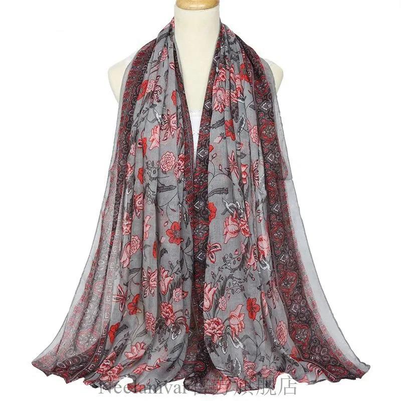 180*90 Huge Size Ethnic Style Warm Scarf for Women Autumn and Winter Print Shawl Scarf Cotton and Linen Sunscreen Silk Scarf Floral Thin Tulle Scarves