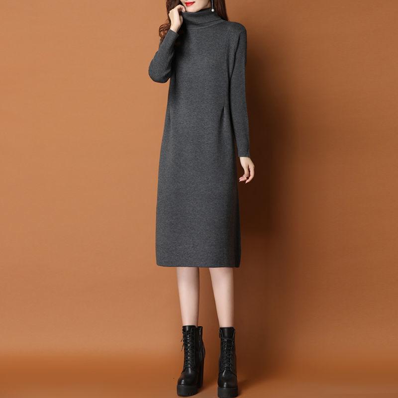 Autumn and Winter Long High-neck Bottoming Skirt Casual Thick Inner Dress All-match Solid Color Female Sweater Dress