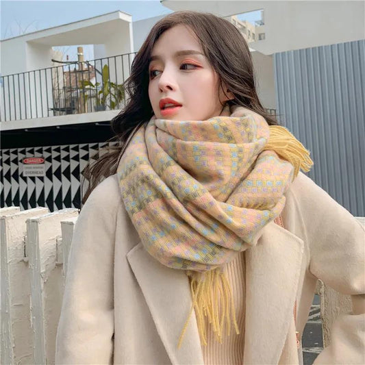 Winter Imitation Cashmere Scarf Women's Korean Plaid Scarf Thick and Versatile Long Bib Shawl