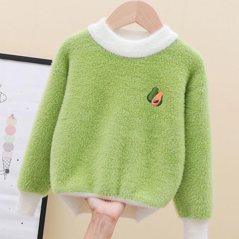 Autumn and Winter Girls Thick Sweater Round Neck Long Sleeve Children's Bottoming Shirt