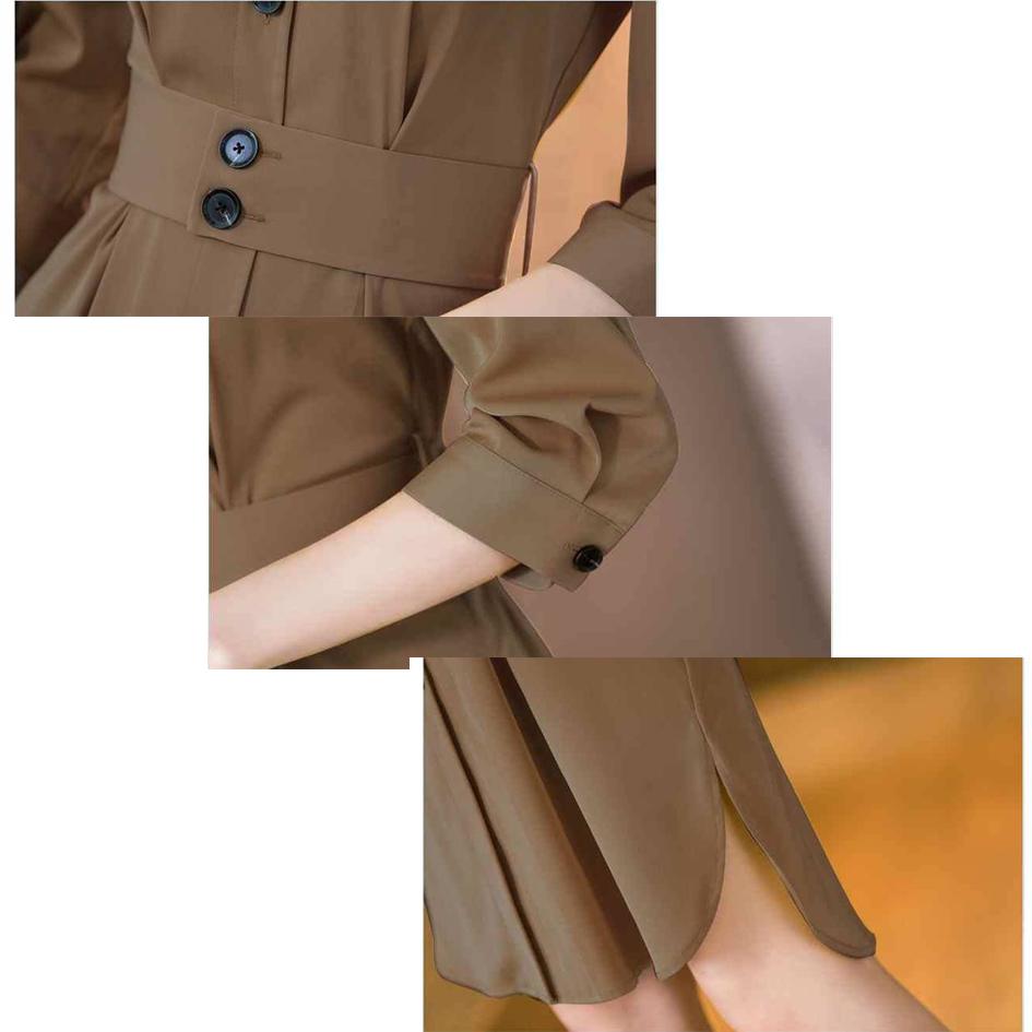 Shirt Dress Women Elegant Button Sash Belt Office Ladies Dresses Summer Ladies Khaki Work Dress