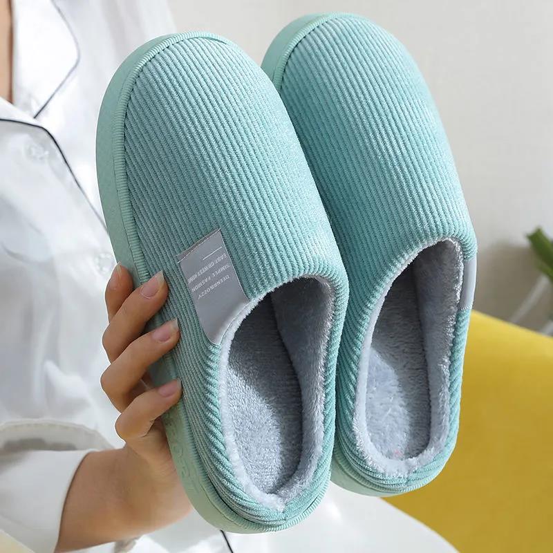 Women Autumn and Winter Cotton Slippers Indoor Non-slip Soft Bottom Warmth Month Shoes Simple Plush Half-pack with Floor Mop