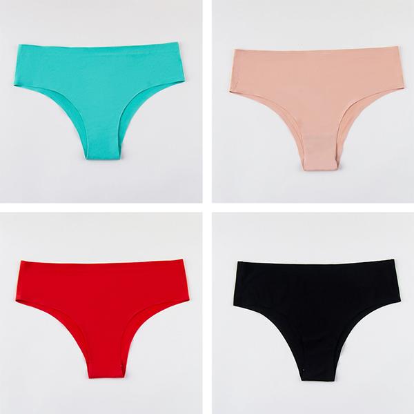 4Pcs/Set Plus Size Women's Panties Seamless Sports Underpants Solid Color Fitness Thong Low Waist T-pants