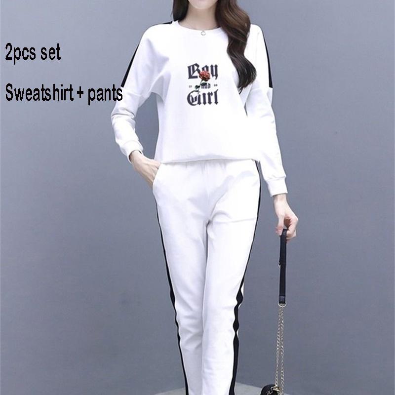 Long Sleeve Casual Sweatshirt Suit Large Size Spring And Autumn Women's 2pcs Set Wild