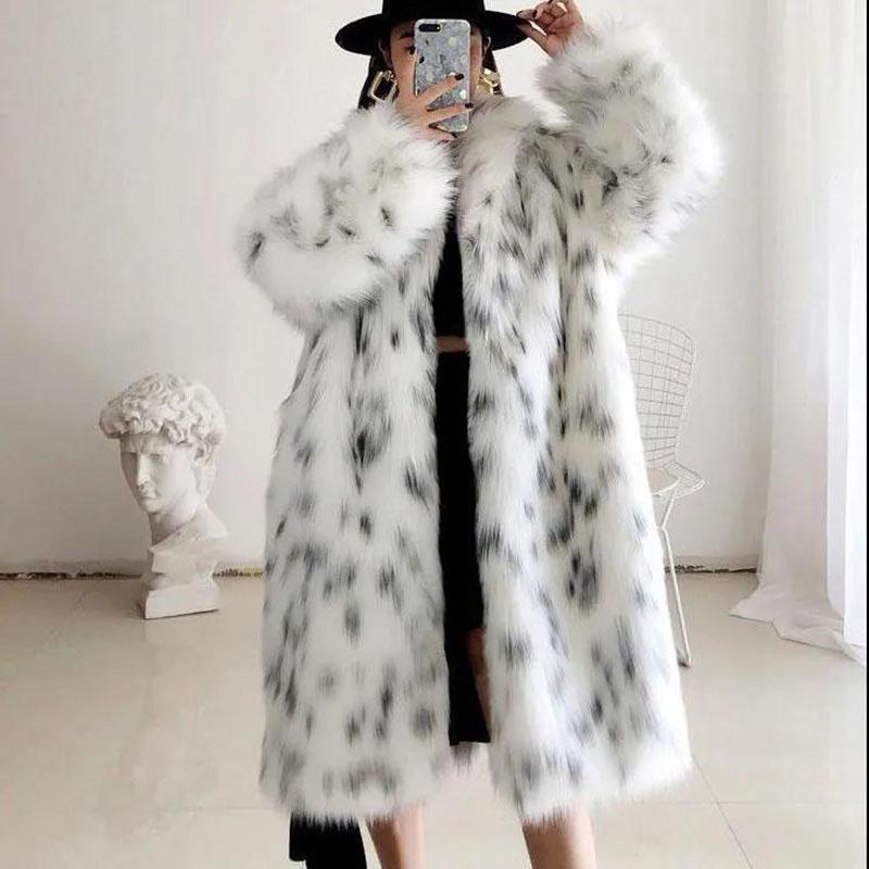 Mid-length Faux Fur Coat Winter Korean Fashion Style V-neck Thick Warm Fur One Plush Coat Suitable for Women