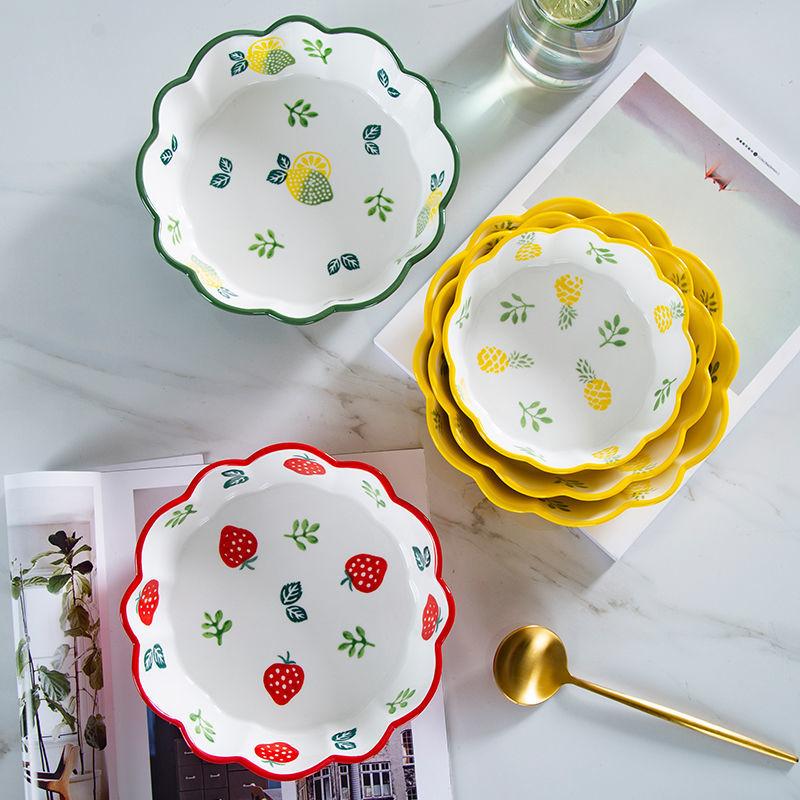 Household Creative Ceramic Bowl with Cute Fruit Salad Bowl Japanese Instant Noodle Bowl Tableware Ins Strawberry Rice Bowl Set