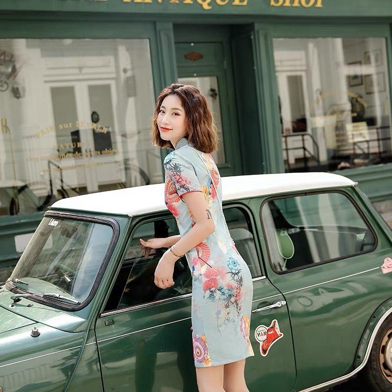 Plus Size Cheongsam Dress Short-sleeved Improved Version of Middle-aged Mother Cheongsam Was Thin Women's Mid-length