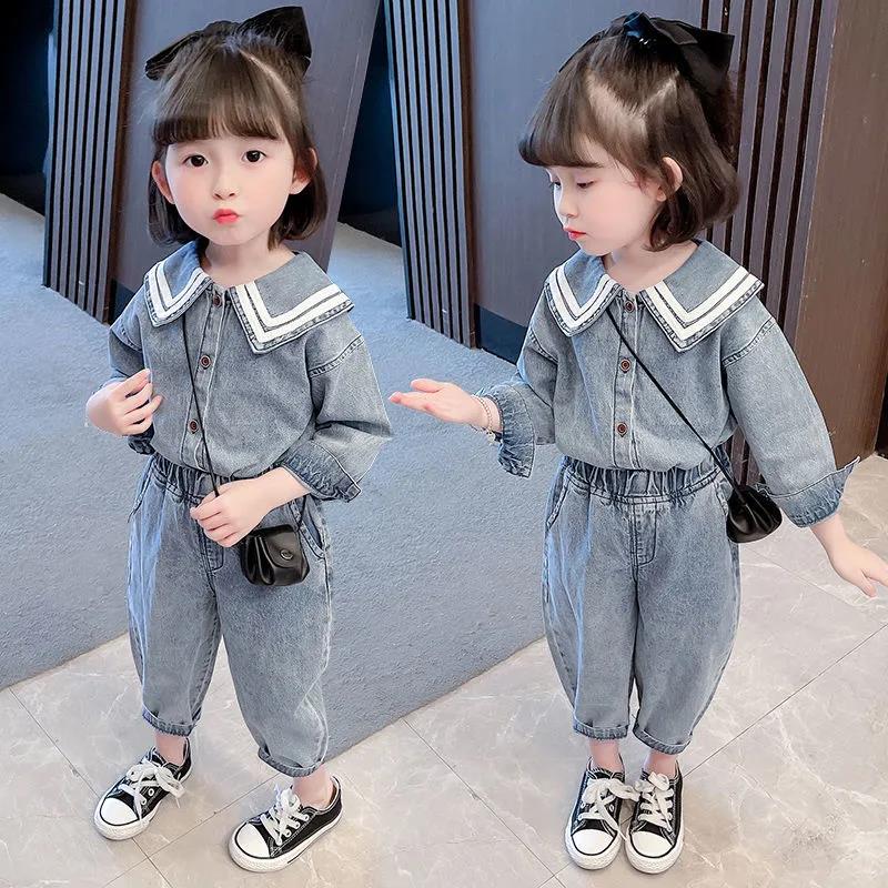 Girls Denim Suit Spring Girl Baby Western Style Children's Children's Clothing Tide Autumn Two-piece Sets